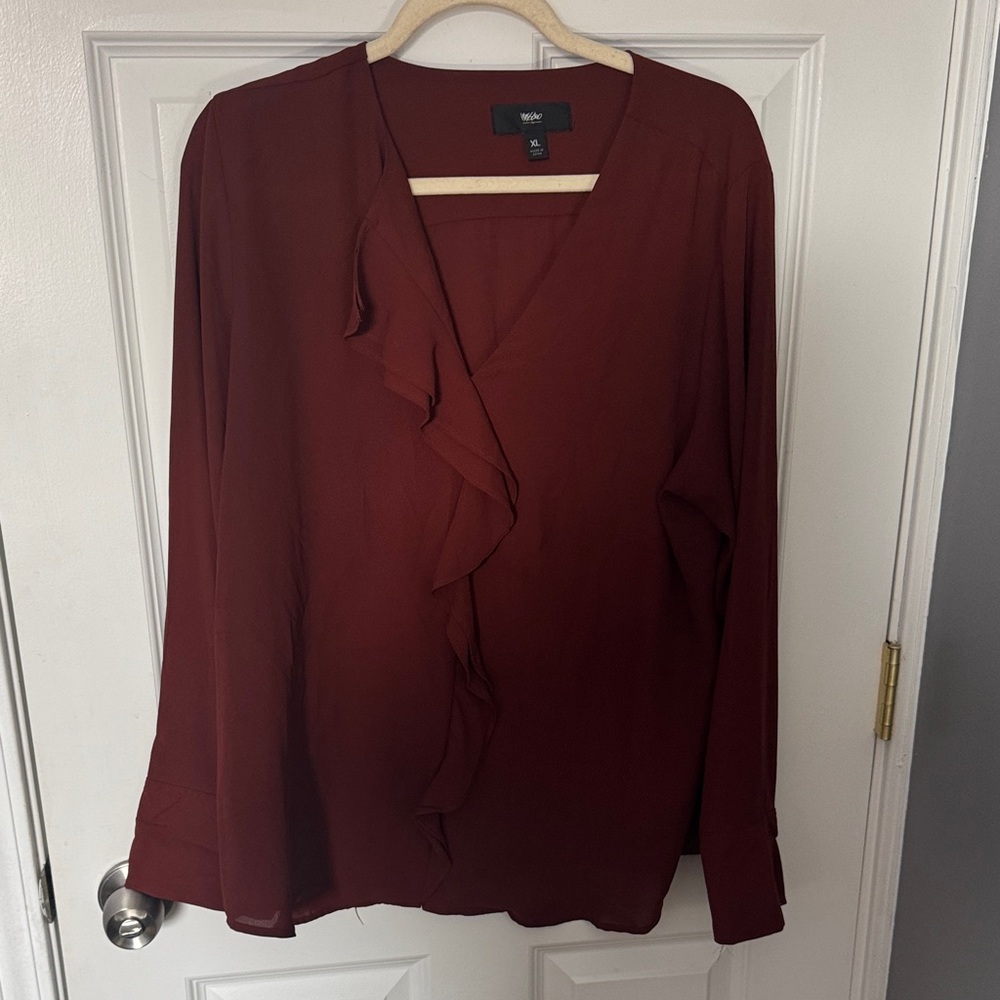 Elegant Burgundy Ruffle Blouse